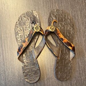 Tory Burch Tortoise Shell and Black Flip Flops